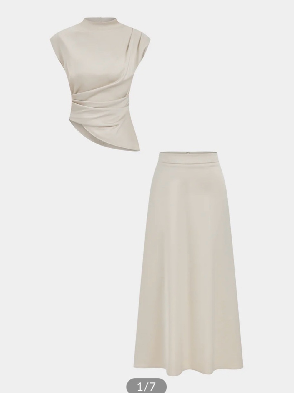 Commense Asymmetrical 2 piece high waisted skirt set satin XS